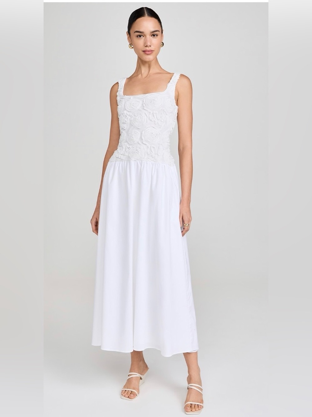 Show Me Your Mu Mu White Floral Appliqué Midi Dress